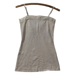 Express Cream Lace Trim Cami Tank Top Women's XS 95% Cotton Adjustable Straps